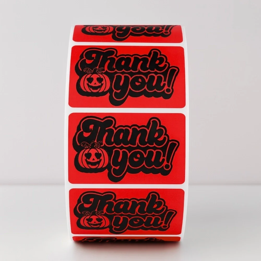 Halloween Thank You Stickers | Pumpkin Labels for Fall Packaging & Gifts